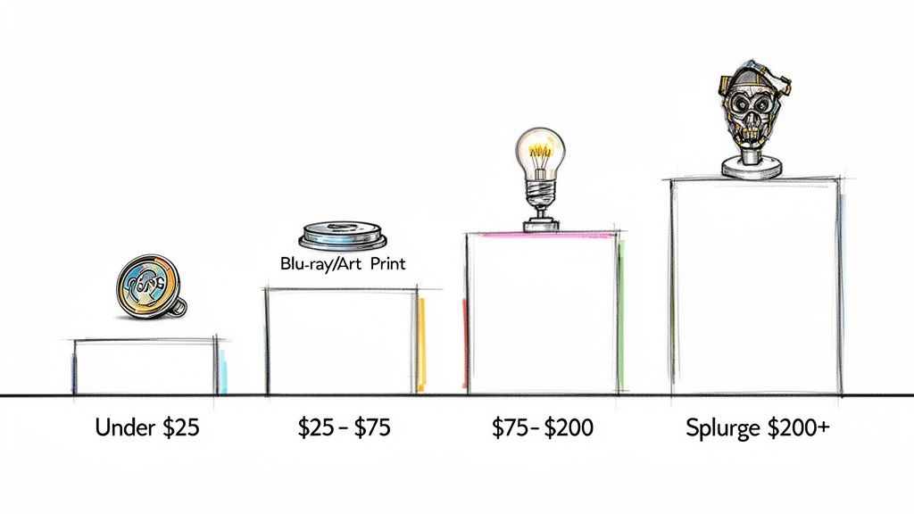 Bar chart illustrating gift ideas across four price ranges: Under $25, $25-$75, $75-$200, and $200+.